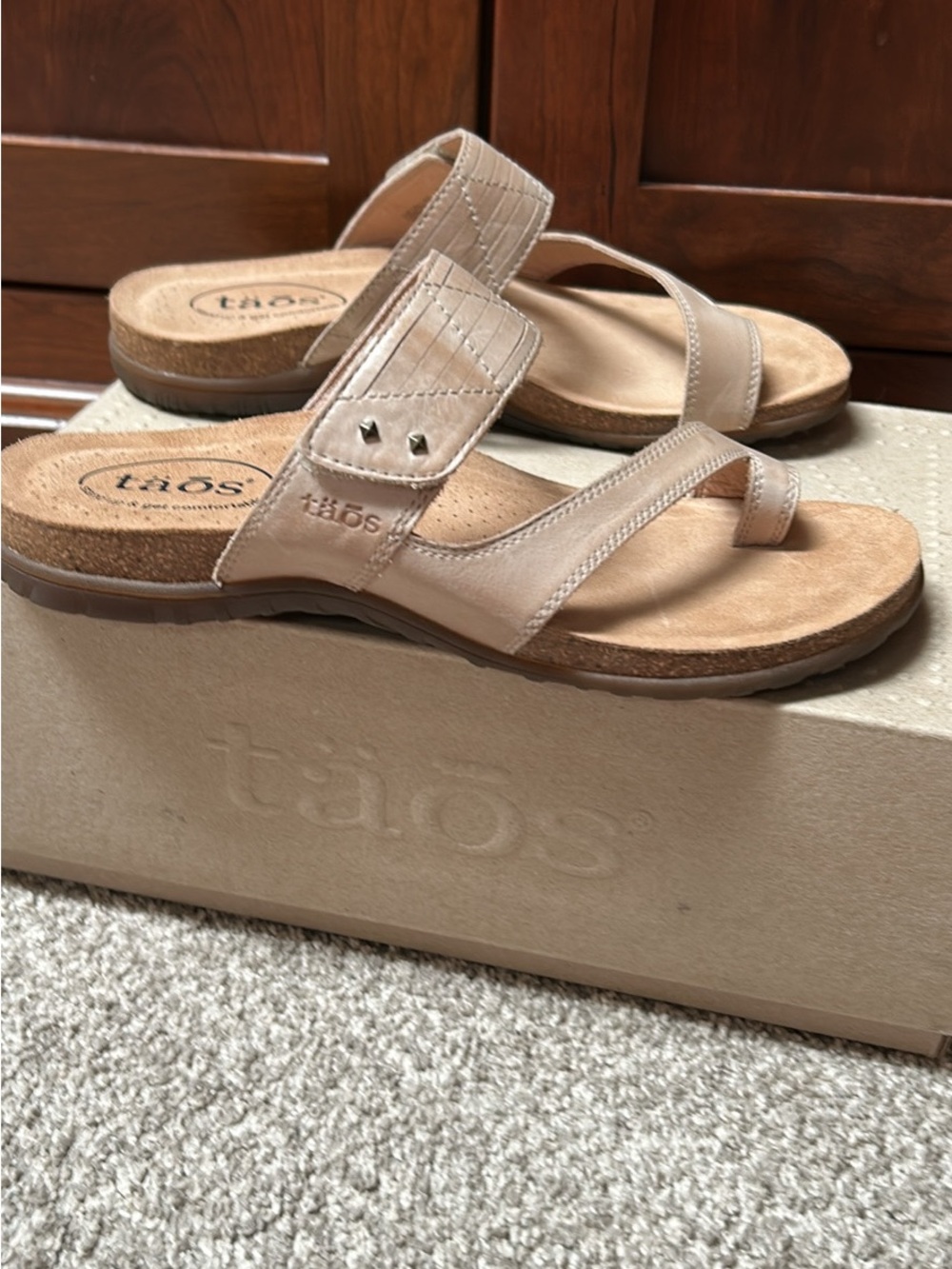 Taos Footwear Women's Nude/Tan Toe-Loop Slide Sandals